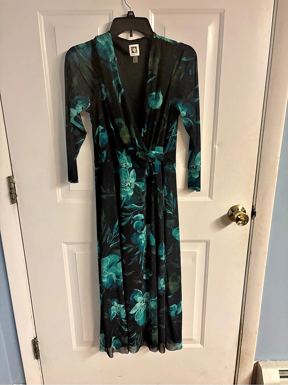 Anne Klein Floral Printed Mesh Faux Wrap Midi Dress - Size Medium(lots of stretc